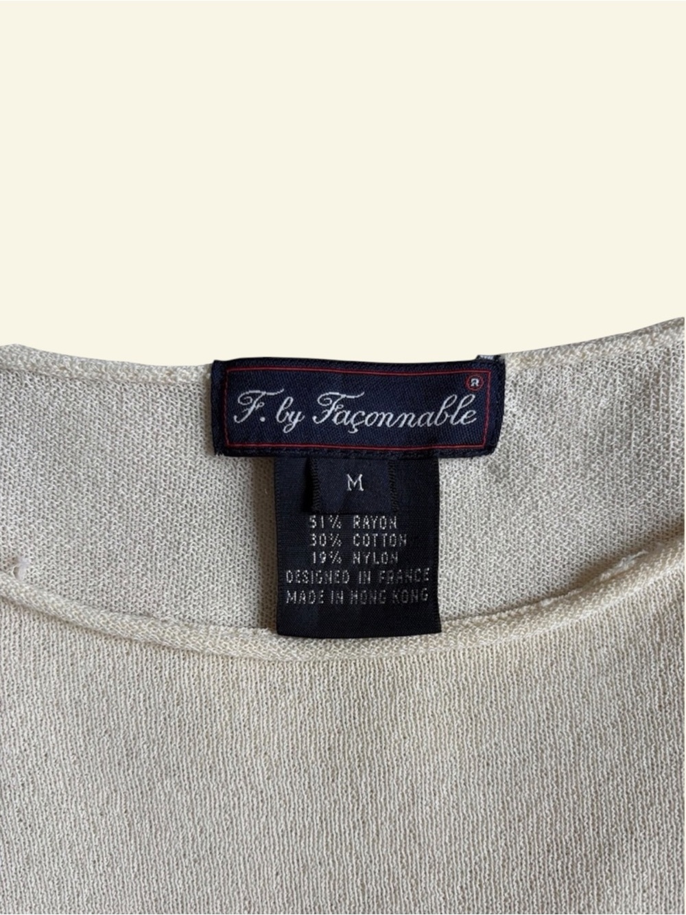F. by Faconnable Vintage Y2K Slinky Knit Tunic Sweater M Cream Long Sleeve Rayon - Picture 7 of 8